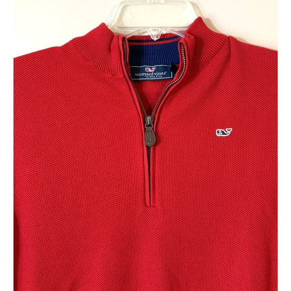 Vineyard Vines Quarter Zip Pullover Red Waffle Knit Cotton Sweater Men's Large - Picture 2 of 8